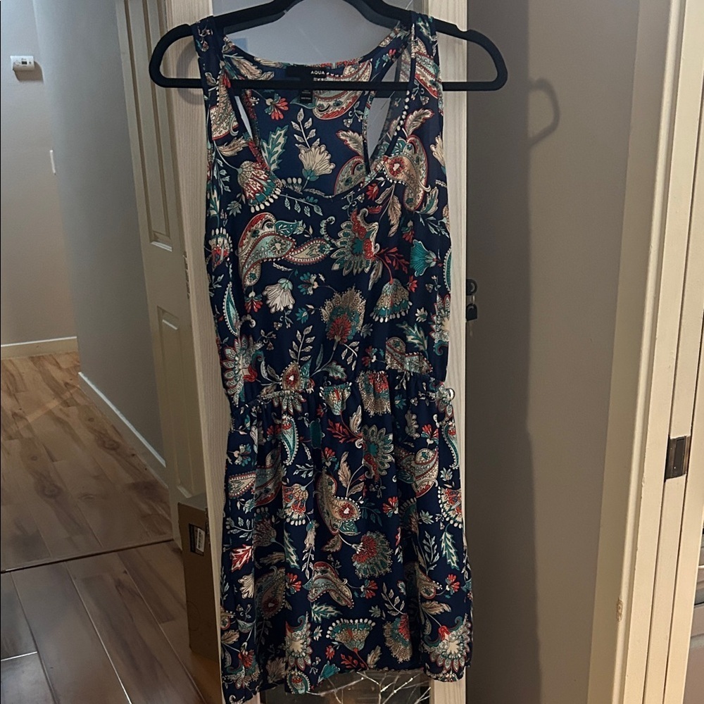 Aqua Navy Floral Mini Dress